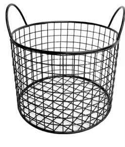 Panier à fruits en fil métallique tendance, haut, noir, cylindrique, en maille métallique, bac utilitaire avec poignées pour rangement de garde-manger - Product Image 1