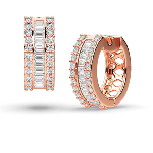 Natural Diamond Hoop Earrings 10K 14K 18K Gold Platinum <b>Silver</b> Baguette Round Cut <b>Huggie</b> Hoop Earrings Luxury Minimalist Jewelry - Product Image 6