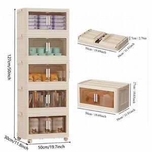 19.69\" Wide Side Folding Storage Cabinet with 5 Tiers 50.00\" 11.81\" Collapsible Storage Bins Magnetic Door Plastic Organizer - Product Image 4