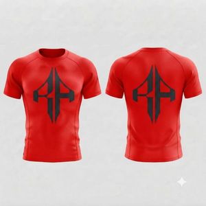 Camiseta Deportiva de Manga Corta Roja para Hombre, Sublimada, Cuello Redondo, Secado Rápido, Transpirable, Material de Spandex/Poliéster - Product Image 1