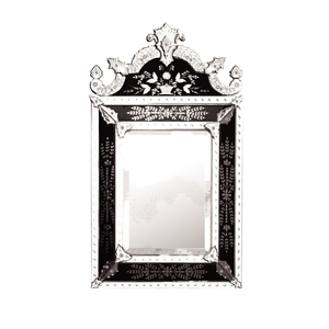Miroir mural baroque vénitien de luxe avec accent noir et cadre floral orné | Miroir décoratif antique à couronne pour la décoration de la maison - Product Image 1