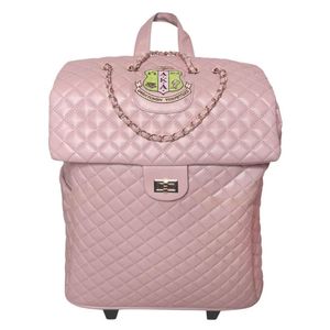 AKA Quilted Roller Bag Pink Travel Luggage Wheeled <b>Suitcase</b> Large Capacity Carry On Alpha Style Sorority Greek Apparel Bag - Product Image 1