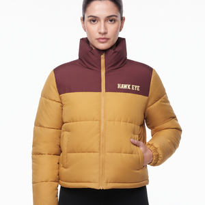Veste d'hiver matelassée tendance pour femme, color block, entièrement zippée, chaude, garnie de polyester, longueur standard, vente en gros - Product Image 3