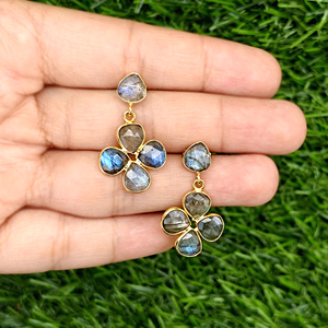Women's Fashion <b>Earring</b> Natural Labradorite Heart Shape Gemstone Drop Stud <b>Earring</b> Brass 18k Gold Plated Statement <b>Earrings</b> - Product Image 3