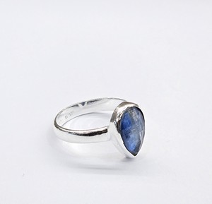 925 Sterling <b>Silver</b> <b>Ring</b> Natural Blue Kyanite Cabochon Solitaire Plain Band Teardrop <b>Ring</b> For Women <b>Men</b> Jewelry Collection - Product Image 3