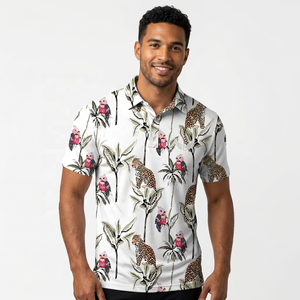 <b>Men's</b> Short Sleeve Polo <b>Shirt</b> Animal Print Pattern Casual Breathable Woven Polyester <b>White</b> - Product Image 4