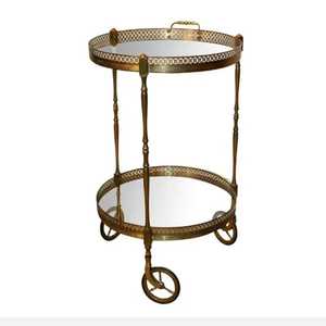 High-<b>End</b> Gold Plated <b>Bar</b> Cart Luxury Serving Trolley with Large Decorative Wheels Smoked Glass 2 Tier Liquor Wine Drinks Cart - Product Image 4