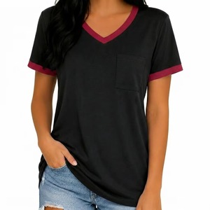 T-shirts décontractés pour femmes, col en V, brodés sur mesure, en coton respirant, à manches courtes, pour l'été - Product Image 3