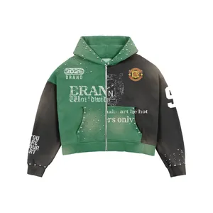2026 BRAND Unisex Hooded <b>Zip</b>-<b>Up</b> Sweatshirt Set Color Blocking Streetwear Oversized Fit French Terry Material Autumn Wear - Product Image 5