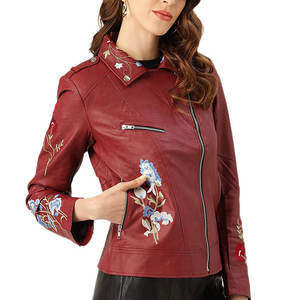 Women's Genuine Leather Embroidered Breathable Handmade Winter <b>Biker</b> Motorcycle <b>Jacket</b> - Product Image 1