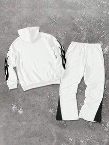 Conjunto Casual de Sudadera con Capucha y Pantalones Deportivos para Hombre, Otoño, con Estampado de Letras, Conjunto de 2 Piezas Blanco, Conjunto Deportivo para Hombre - Product Image 2