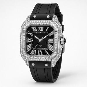 Luxury Women's Stainless Steel <b>Diamond</b> <b>Watch</b> Rectangle Case Analog Quartz Rubber Band - Product Image 1