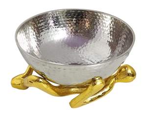 Bol de service en métal martelé avec support sculpté, décoratif pour fruits et collations, pour table à manger, cuisine, décoration intérieure - Product Image 1