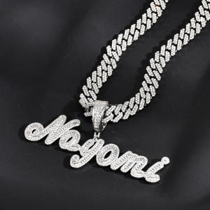 Colgante de plata de ley 925 con moissanita y diamantes, diseño de amor propio, con cadena cubana, collar llamativo con incrustaciones de circonitas para joyería hip hop - Product Image 1