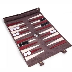 Ensemble de Backgammon de Voyage en Cuir Microfibre de Luxe, Pliable et Enroulable, avec Poche Zippée Portable – Vente en Gros - Product Image 1