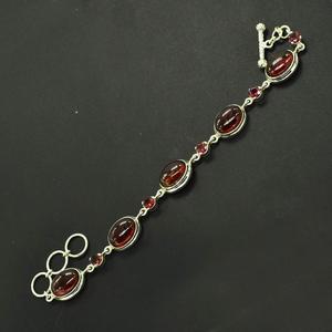 100% Pure Solid 925 Sterling Silver Garnet Cubic Zirconia Oval Stones <b>Bracelet</b> Bezel Set Chain Link Classic Women's Fine Jewelry - Product Image 2