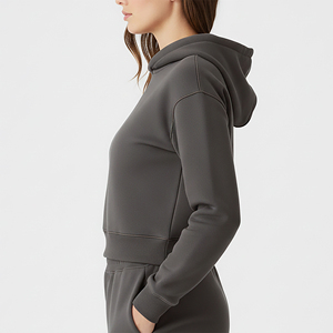 <b>Women</b> Crop Hooded Sweatshirt Wholesale Custom <b>Fleece</b> Pullover Long Sleeve Casual Fashion <b>Top</b> <b>for</b> Retail and Bulk Apparel Buyers - Product Image 5