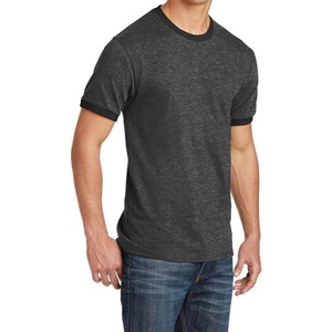 T-shirt OEM ODM Ringer Noir Gris 100% Coton Unisexe Coupe Classique Manches Courtes Été Uni Devant Vierge Décontracté Homme Grande Taille 2025 - Product Image 2