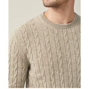 Herren Beige 100% Wolle Gestrickter Pullover Langarm Einfarbig Winterbekleidung - Product Image 2