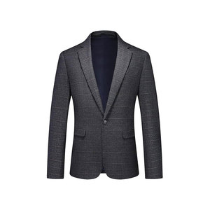 Blazer homme style britannique à col cranté, simple boutonnage, en laine et polyester, longueur standard, tissu peigné infroissable - Product Image 1