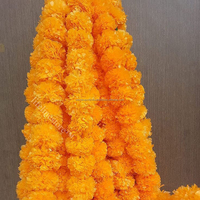 Guirnalda de Caléndulas Artificiales Color Caléndula Original, Decoración India, Graduación, Hecha a Mano, Poliéster Sintético, Impermeable, Hebras Largas