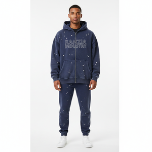 RANZIA Heavyweight Zip Hoodie Men Acid Wash RANZIA Vintage Acid Wash Zip Hoodie RANZIA Men Rhinestone Zip Hoodie - Product Image 1