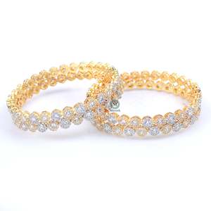 Gini CZ Designer Bangles-Trendy Religious Wedding Bracelets with Diamond and Pearl Accents - Product Image 5