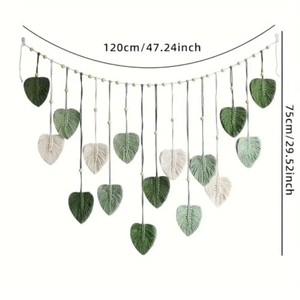 Décoration murale en macramé en bois de bambou avec tissage en lin |   Décoration d'intérieur éco-luxe en gros - Product Image 3