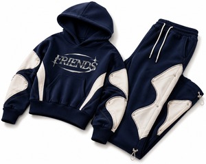 Ensemble sweat à capuche personnalisé avec logo, bleu marine et blanc, crop top oversize et pantalon large, unisexe, décontracté, pour l'automne - Product Image 5