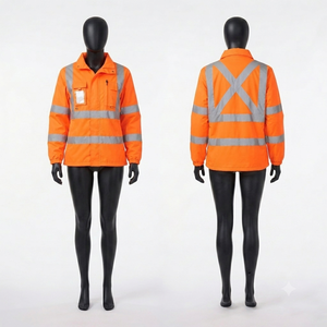 Veste de travail orange haute visibilité pour femmes en polyester twill 280 GSM, panneau réfléchissant, logo personnalisé, vêtements de sécurité - Product Image 1