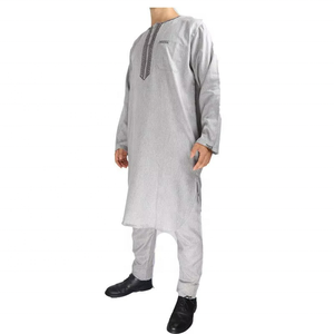 Muslim Robe 2-piece Men's Casual Shirt and Pants <b>Set</b> Solid African Style Breathable Spring <b>Knitted</b> Clothing - Product Image 1
