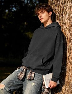 Sweat à capuche tendance délavé en coton, coupe oversize, style streetwear urbain - Product Image 4