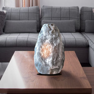 Lampe de table en sel gris de l'Himalaya OEM avec interrupteur et base en bois, lampe en sel rocheux gris naturel sculpté avec variateur d'intensité, vente en gros - Product Image 3