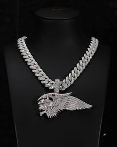 Pendentif Dragon en Argent 925 et Moissanite pour Homme avec Ailes, Collier Hip-Hop, Pendentifs Thème Micro-Incrustés à Taille Ronde Brillante, Usage Quotidien - Product Image 1
