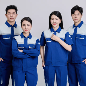 ชุดทำงานนิรภัยแขนสั้นสีน้ำเงินและสีเทา ผ้า TC ระบายอากาศได้ดี สวมใส่สบาย ทนทาน สำหรับผู้ชาย ยี่ห้อ FMF จากเวียดนาม - Product Image 1