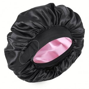 Bonnet de nuit en satin double couche réglable pour femmes noires, réversible, pour cheveux bouclés - Product Image 2