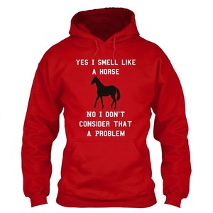 Sudadera con Capucha de Silueta de Caballo Rojo, MOQ Bajo, con la Frase 'Yes I Smell Like A Horse', de Felpa, Unisex - Product Image 1