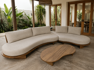 Curved Patio Lounge <b>Set</b> Low Profile 5 Seater Crescent <b>Garden</b> Sofa and Bean Shaped Floor Coffee Table - Product Image 1