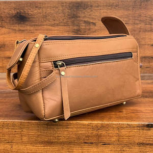 Custom 100% Genuine Leather Double-Zipper Men & Women Travel Makeup <b>Bags</b> High Quality Toiletry Cosmetic <b>Bags</b> <b>Hanging</b> Dopp Kits - Product Image 2