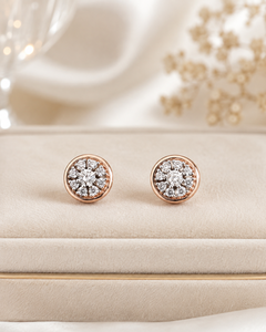Boucles d'oreilles clous en or rose 14 carats avec zircon, motif flocon de neige, taille brillant rond, sertissage à griffes, classiques, pour usage quotidien, cadeau unisexe - Product Image 2