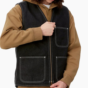 Chaleco sin mangas de mezclilla para hombre con capucha, estilo casual, con bloques de color, de algodón y poliéster, para otoño, corte regular - Product Image 5