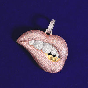 Premium Lip Shape Pendant Necklace in 925 Sterling Silver with Iced Out Moissanite Diamond Design - Product Image 1