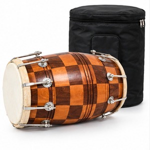 Dhol en bois Punjabi unique à motif échiquier bicolore avec accastillage chromé pour mariages indiens et festivals de musique - Product Image 4