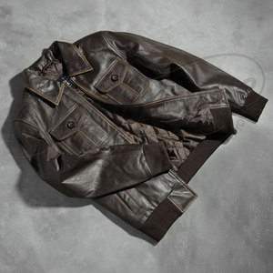 Veste en cuir marron vieilli personnalisée pour homme, style vintage, veste de pilote, en cuir de vache véritable, veste de motard décontractée - Product Image 2