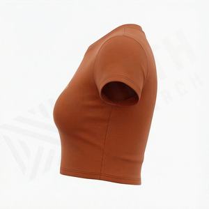 เสื้อกล้ามออกกำลังกายผู้หญิงแบบสบายๆ สีและโลโก้ตามสั่ง เสื้อยืดคอกลมถักแขนสั้น แบรนด์ส่วนตัว เสื้อฟิตเนส - Product Image 3