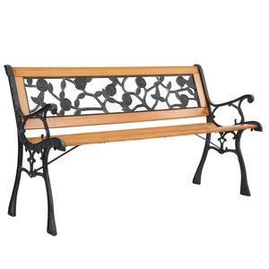 49\" Antique Rose Style Love Seat Garden <b>Bench</b> Patio Porch Chair Deck Hardwood Cast Iron Outdoor <b>Bench</b> with Steel <b>Wood</b> Material - Product Image 6