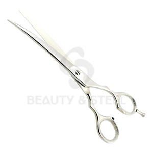 Professional Stainless Steel Hair Cutting Scissors with White Glitter Finger <b>Rings</b> and Ergonomic Offset Handle - Product Image 3