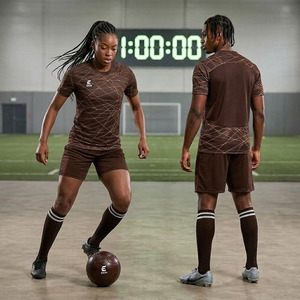 Ensemble de maillot de football pour homme Ekin, imprimé géométrique marron, manches courtes, tissu respirant, uniforme de football pour adulte, toutes saisons - Product Image 3