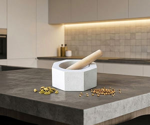 Juego de Mortero y Pilón de Piedra Blanca Natural, Hexagonal, para Especias, Hierbas, Ajo y Jengibre, Recipiente para Moler Manual, Venta al Por Mayor, OEM, ODM - Product Image 5