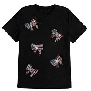 T-shirt noir à manches courtes pour homme avec motif nœud en strass, coupe classique, col rond, tricot jersey décontracté, T-shirt en strass pour homme - Product Image 3